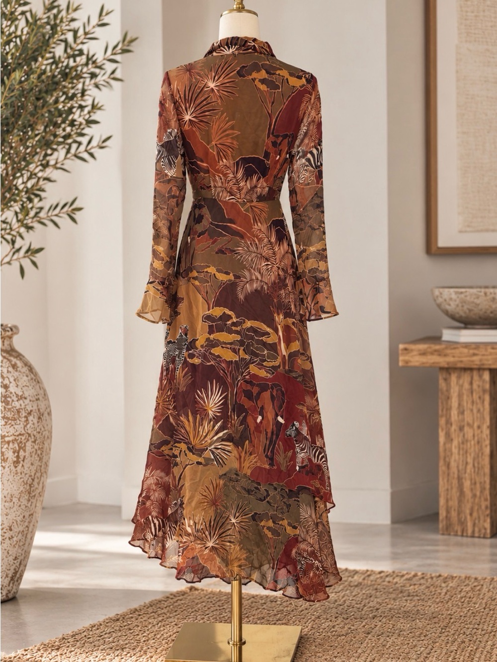 FARM Rio Rust, Mustard & Olive Safari-Print Long Sleeve Maxi Dress - Picture 4 of 6